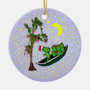 Ornement Rond En Céramique Cajun Père Noël Alligator