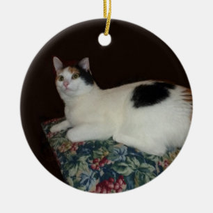 Ornement Rond En Céramique Calico Cat