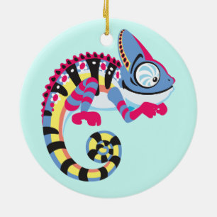 Ornement Rond En Céramique caméléon de bande dessinée