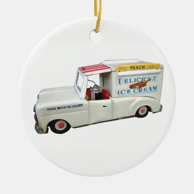 Ornement Rond En Céramique Camion de crème glacée (Devant)