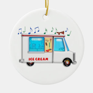 Ornement Rond En Céramique Camion de crème glacée avec la musique