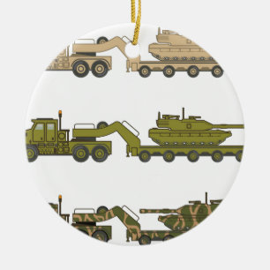 Ornement Rond En Céramique Camion militaire tirant le réservoir