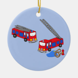 Ornement Rond En Céramique Camions pompiers rouges