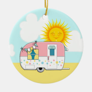 Ornement Rond En Céramique Camping Trailer