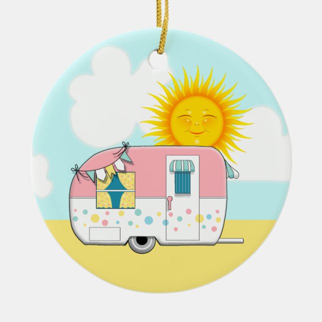Ornement Rond En Céramique Camping Trailer (Devant)