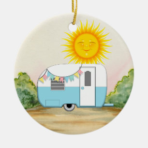 Ornement Rond En Céramique Camping Trailer