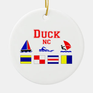 Ornement Rond En Céramique Canard, drapeaux de signal d'OR