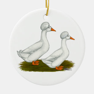 Ornement Rond En Céramique Canards :  Blanc Crested