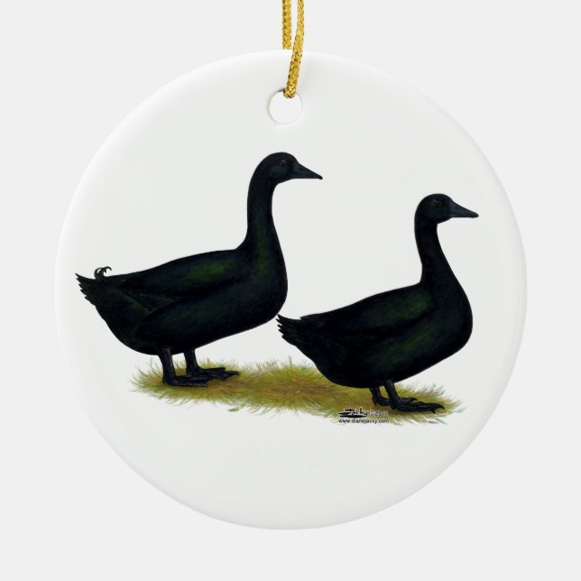 Ornement Rond En Céramique Canards : Cayugas noirs (Devant)