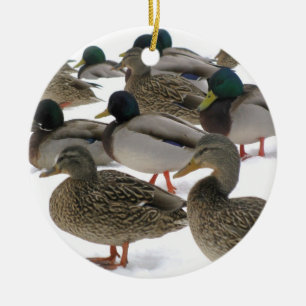 Ornement Rond En Céramique Canards en ornement de neige
