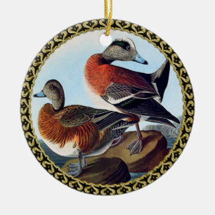 Ornement Rond En Céramique Canards Widgeon américains sur une roche