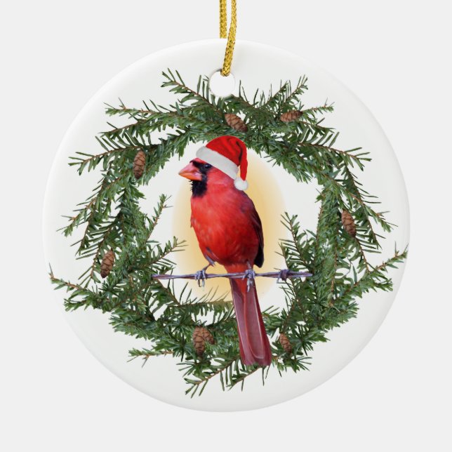 Ornement Rond En Céramique Cardinal de Noël (Devant)