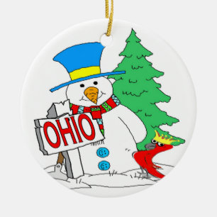 Ornement Rond En Céramique Cardinal Ohio Snowman