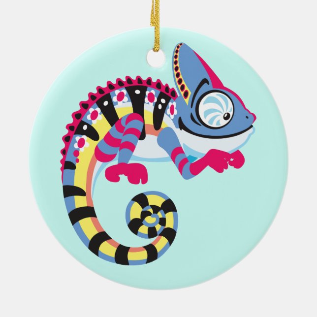 Ornement Rond En Céramique caricature caméléon (Dos)