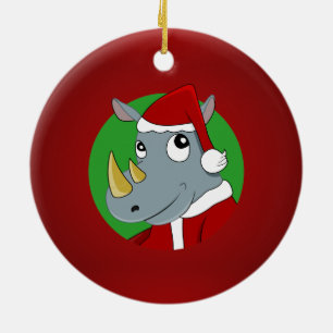 Ornement Rond En Céramique Caricature de rhinocéros de Noël