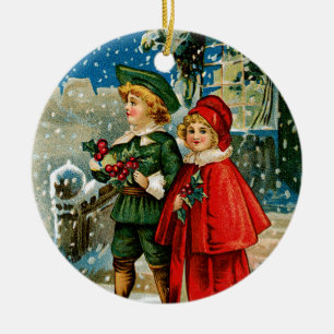 Ornement Rond En Céramique Carolers de Noël