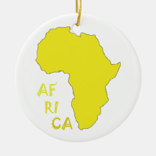 Ornement Rond En Céramique Carte d'Afrique jaune funky