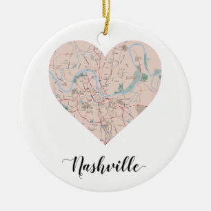 Ornement Rond En Céramique Carte de coeur de Nashville