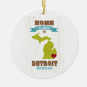 Ornement Rond En Céramique carte de Detroit, Michigan - à la maison est où le