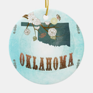 Ornement Rond En Céramique Carte de l'Oklahoma avec de beaux oiseaux
