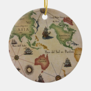 Ornement Rond En Céramique Carte du monde