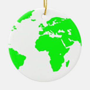 Ornement Rond En Céramique Carte du monde blanc vert