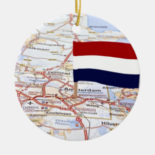 Ornement Rond En Céramique Carte néerlandaise et le drapeau néerlandais