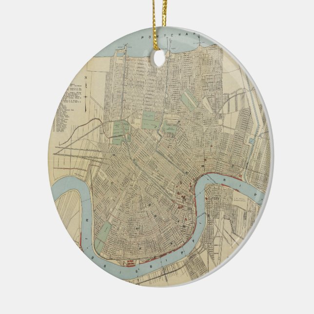 Ornement Rond En Céramique Carte vintage de la Nouvelle-Orléans (1919) (Gauche)