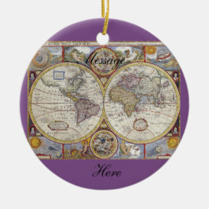 Ornement Rond En Céramique Carte Vintage World Traveller Thunder_Cove