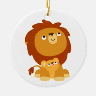 Ornement Rond En Céramique Cartoon protecteur papa Lion Ornament