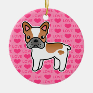 Ornement Rond En Céramique Cartoon Red Piebald French Bulldog Love