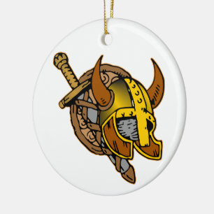 Ornement Rond En Céramique Casque Viking, épée et tatouage Bouclier