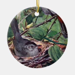 Ornement Rond En Céramique Catbirds gris d'emboîtement