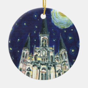 Ornement Rond En Céramique Cathédrale Starry Night