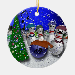 Ornement Rond En Céramique Chant de Noël de bowling