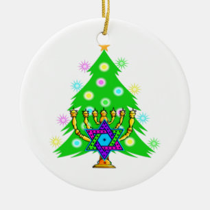 Ornement Rond En Céramique Chanukkah et Noël
