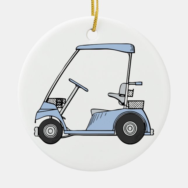 Ornement Rond En Céramique Chariot de golf bleu (Devant)