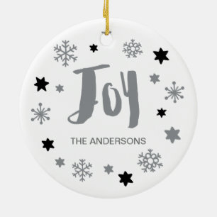 Ornement Rond En Céramique Charmante Joie tendance Silver Grey Holiday
