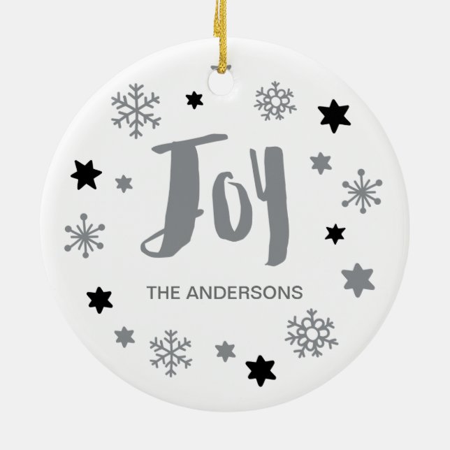 Ornement Rond En Céramique Charmante Joie tendance Silver Grey Holiday (Dos)
