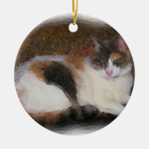 Ornement Rond En Céramique Chat de calicot