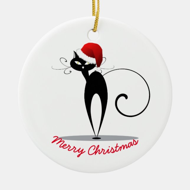 Ornement Rond En Céramique Chat de Noël (Devant)