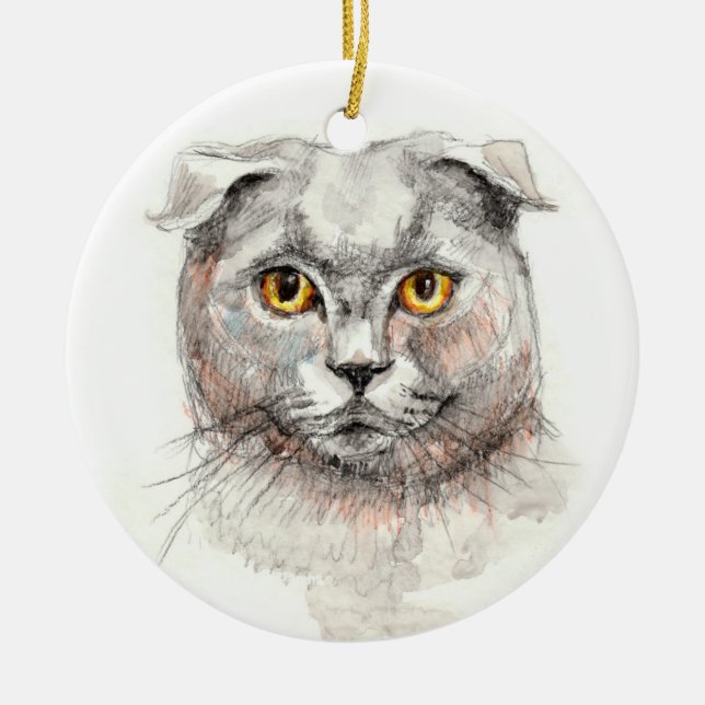 Ornement Rond En Céramique Chat de pli d'écossais (Devant)