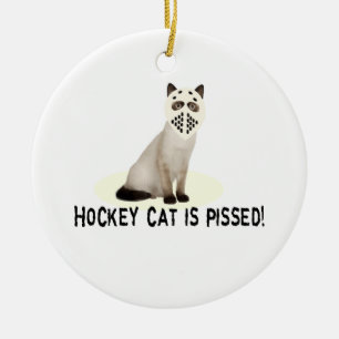Ornement Rond En Céramique Chat d'hockey pissé