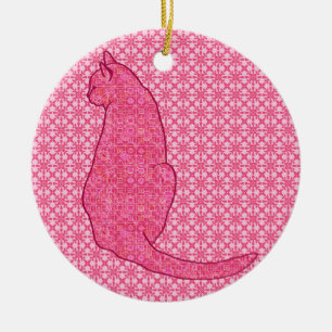 Ornement Rond En Céramique Chat japonais - Fuchsia Pink Batik