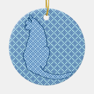 Ornement Rond En Céramique Chat japonais - Kimono bleu