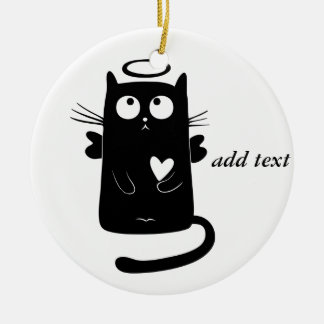 Ornement Rond En Céramique Chat noir personnalisé d'ange mignon