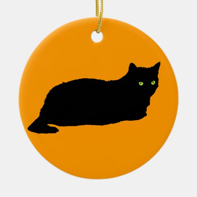Ornement Rond En Céramique Chat noir sur Orange (Devant)