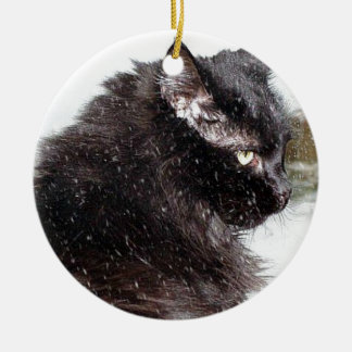 Ornement Rond En Céramique Chat norvégien noir de forêt dans l'ornement de