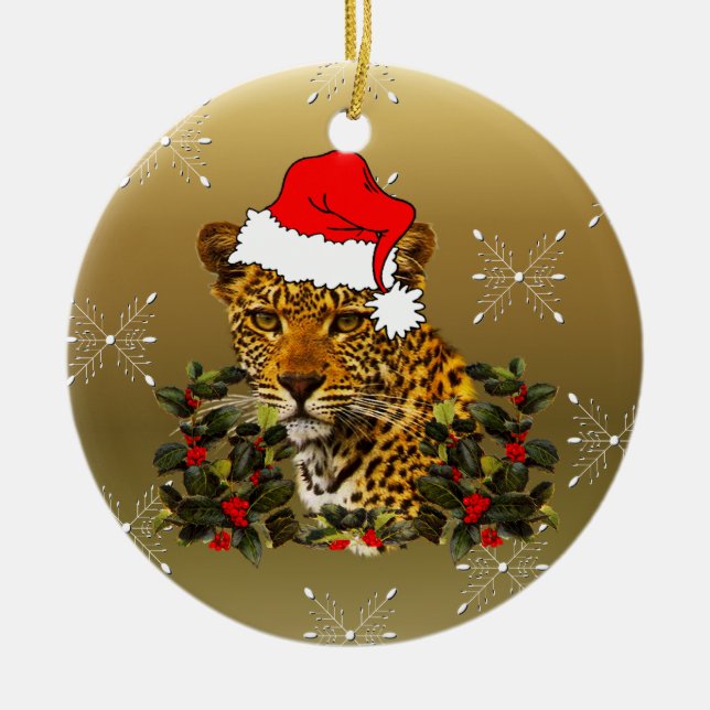 Ornement Rond En Céramique Chat sauvage de Noël (Devant)