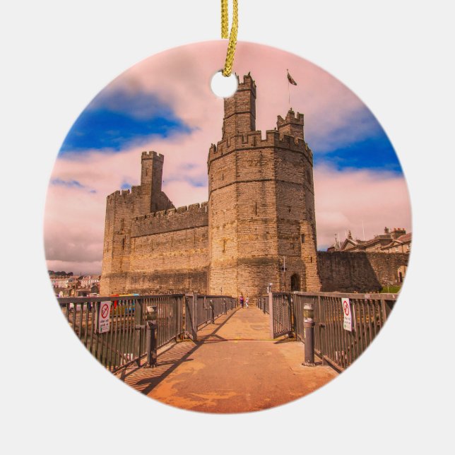 Ornement Rond En Céramique Château de Caernarfon Wales. (Devant)